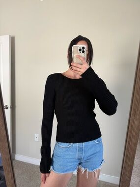 ASTR the Label Black Ribbed Long Sleeve Sweater with Open Back Size Medium